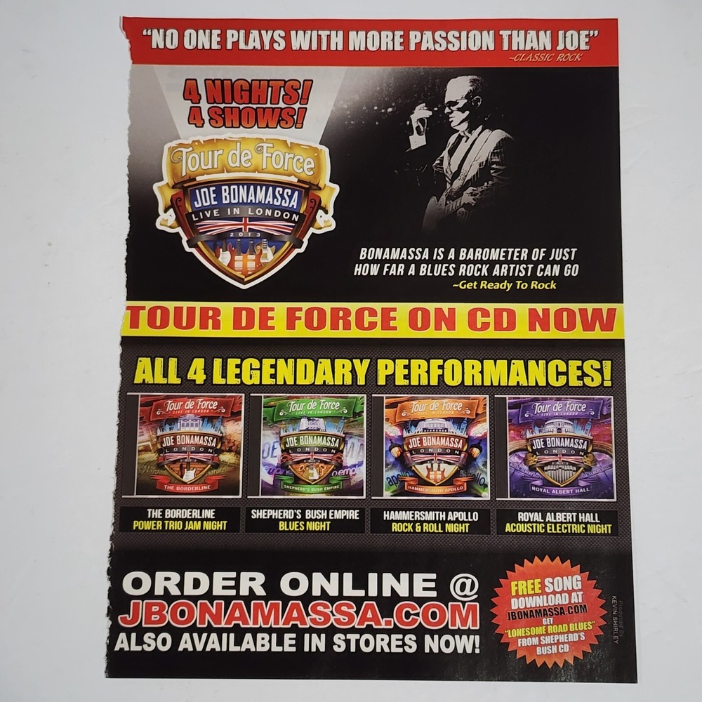Print Ad Joe Bonamassa Tour de Force Live in London clipping 2014 8x10.5